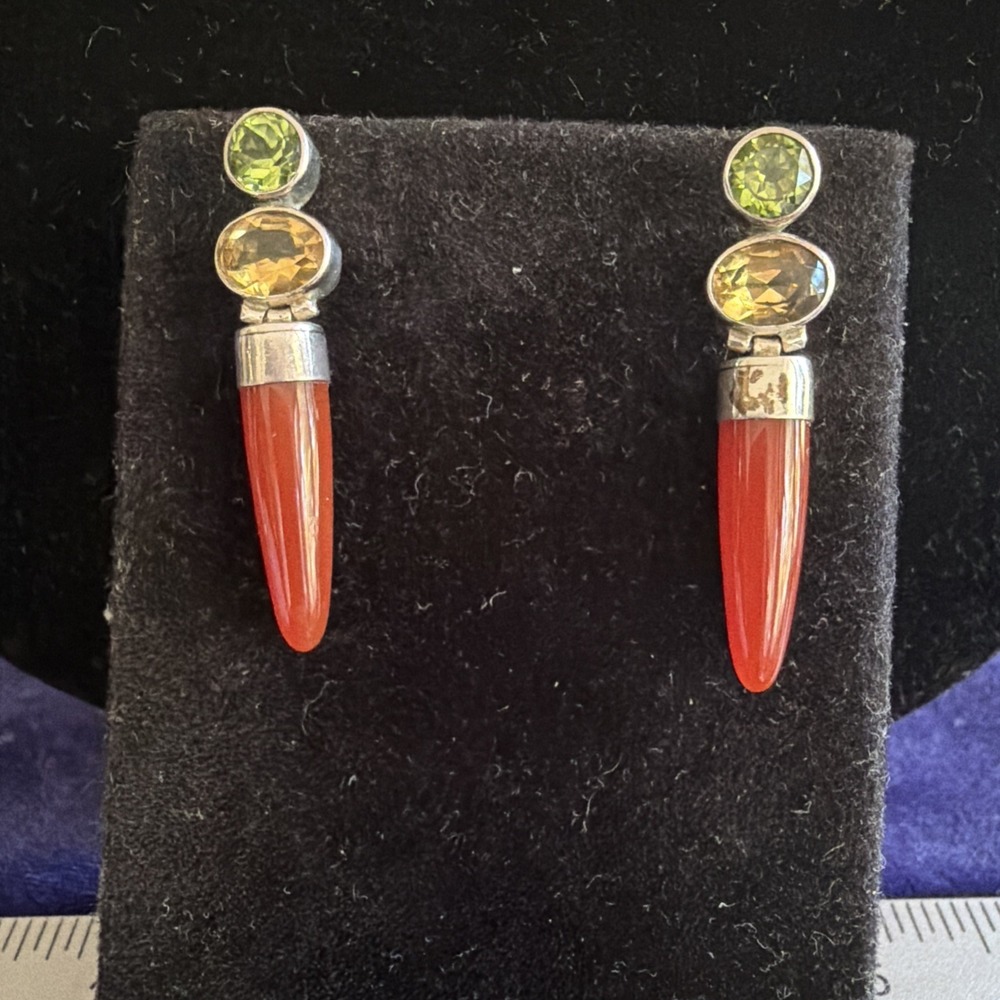 JANICE GIRARDI JGD Peridot & Amber Coral 925 Sterling Post Earrings 6.4g